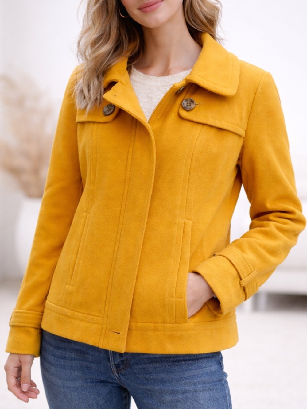 ✨ Tribal Mustard Yellow Women’s Pea Coat | Bright & Bold Outerwear✨